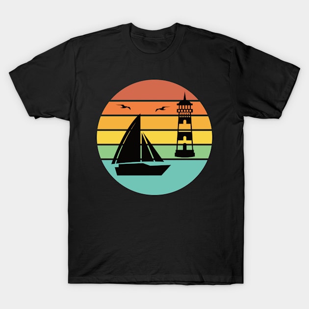 Sailboat Lighthouse Coastal Town T-Shirt by POS